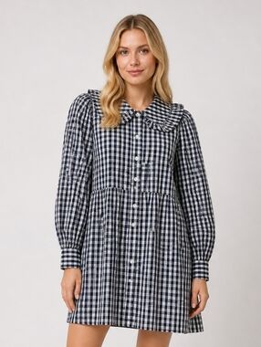 Levi’s Gingham Mira Dress | Ruffle Collar | Navy & White | Cottagecore | Size M